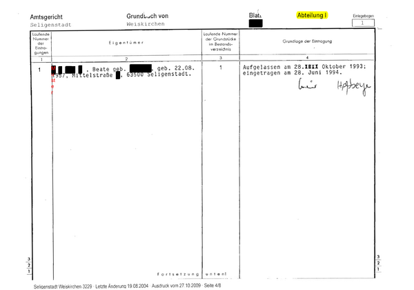 Grundbuch Abteilung I